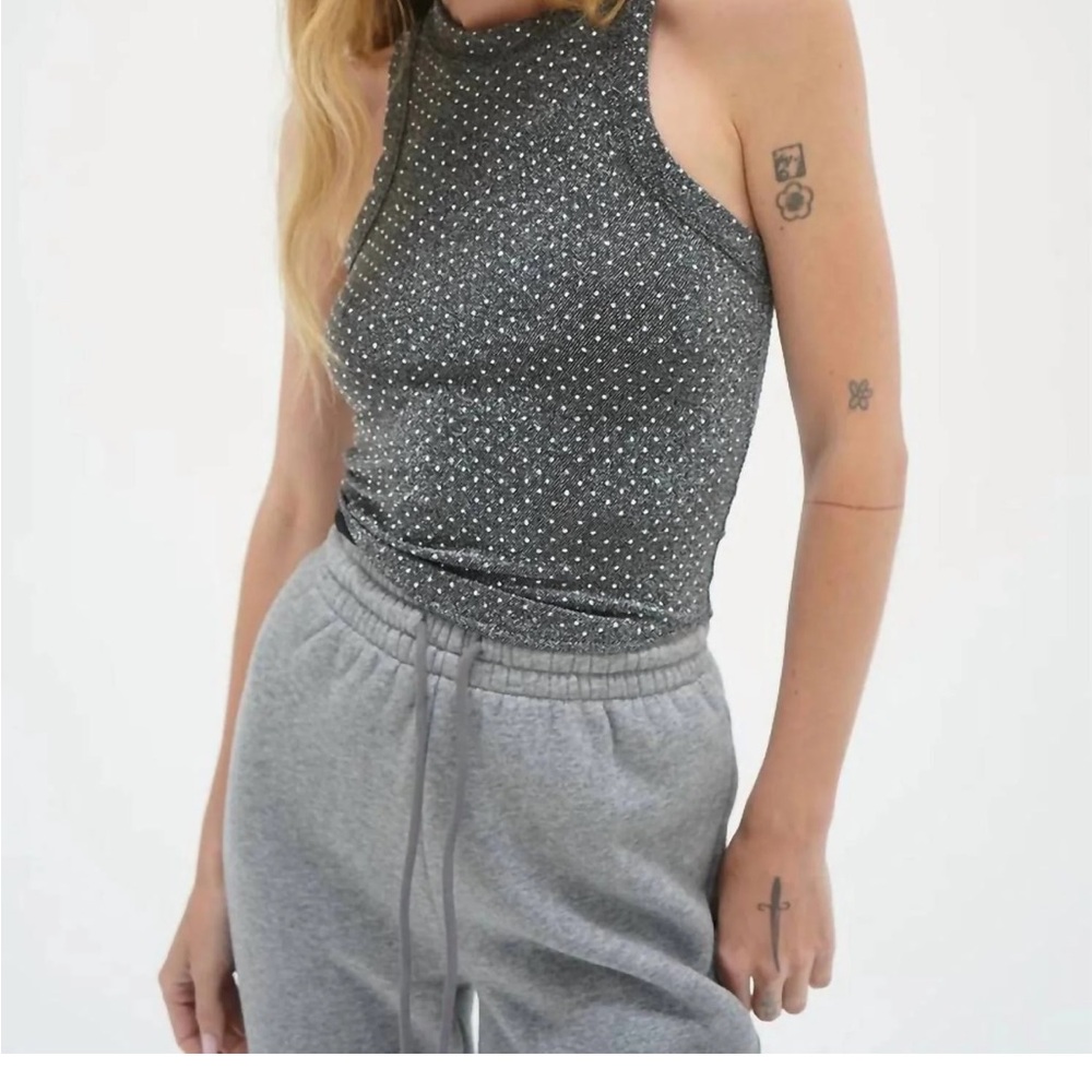 NWT LNA Rhinestone Tank in Silver/Black Sz XS